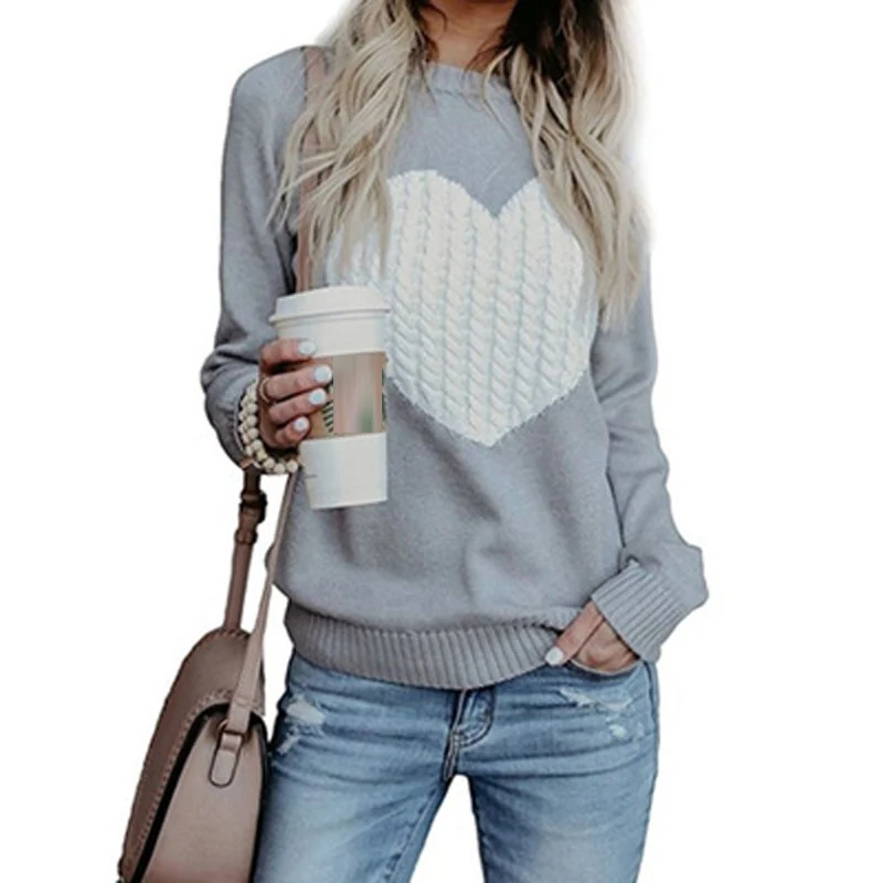 Fashion streetwear Autumn and Winter oversized sweater long sleeve Peach heart knitted O-Neck women sweaters pullovers | Женская одежда