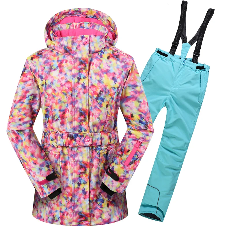 2019 Winter Skiing Suits for Girls Fleece Hooded Children Clothing Sets Outdoor Windproof Kids Snow Outfits Floral Clothes | Спорт и