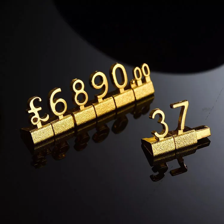 Metal 3D Combined Price Tags Euro Pound Dollar Label Camera Phone Jewellery Store Countertop Display Assembly Number Digit Tags