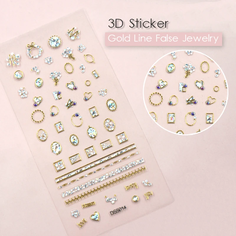 Золотые и красочные 3D наклейки для ногтей, металл, стразы, кружева, цветок, французская наклейка для украшения ногтей, дизайн ногтей, маникюр