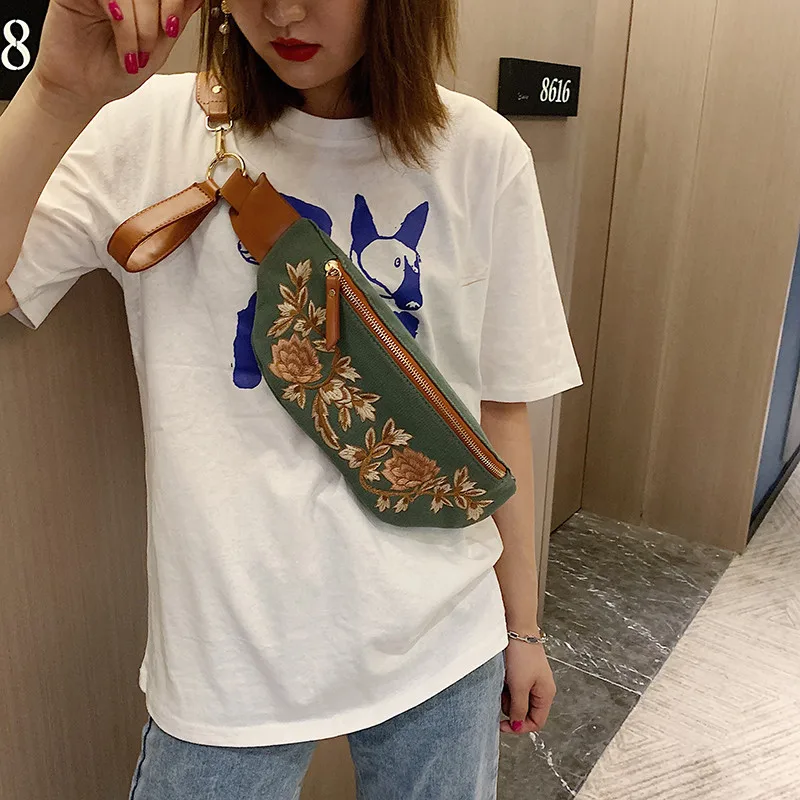 Flower Embroidery Bag Luxury Brand Designer Women Chest Shoulder Crossbody Bags Ladies Canvas Belt Zipper Sac Floral Waiste | Багаж и
