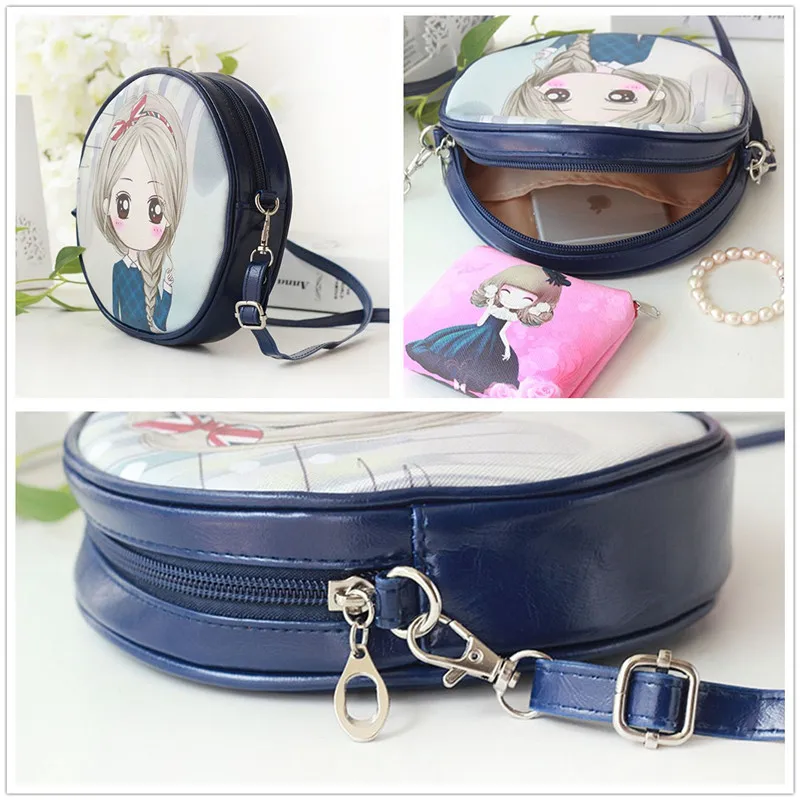 HAPPIEST Children Cute Shoulder Bag PU Leather Cartoon Round Kawaii Kids Crossbody Small Money Phone Pouch Women Bags for Girls