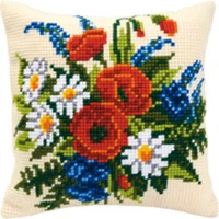 Цветы мака DIY Набор для рукоделия Подушка с вышивкой из акриловой пряжи Гобелен Холст Подушка передняя Вышивка крестом Наволочка - Цвет: Коричневый