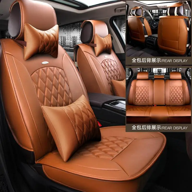 Спереди и сзади) кожаные чехлы на сиденья для hyundai Accent Elantra Santa Fe Solaris Sonata Tucson 2009,2007, 2006 стиль - Название цвета: brown luxury