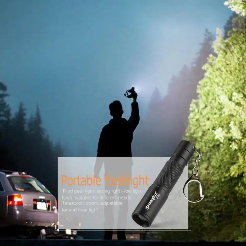 

Portable Mini Light 300LM LED Flashlight Telescopic Zoom 3 Modes Zoomable Adjustable Focus Lantern with Keychain