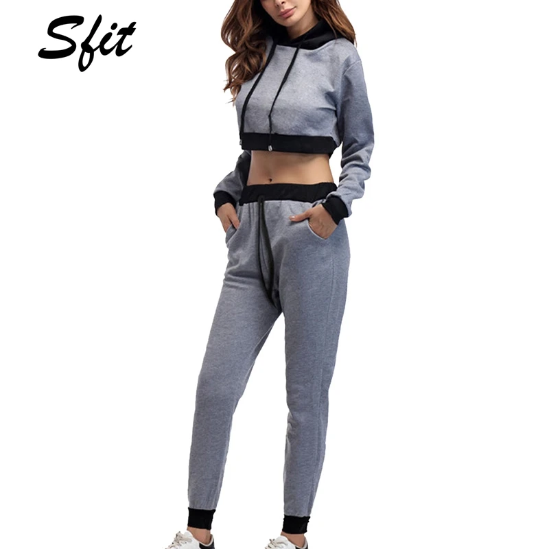 Sfit 2019 женский спортивный комплект с капюшоном пупком высокой талией поясом