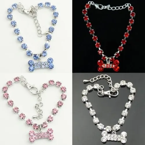 New 2015 Crystal Diamante Bone Rhinestone Pendant Pet Necklace Collar Dog | Дом и сад