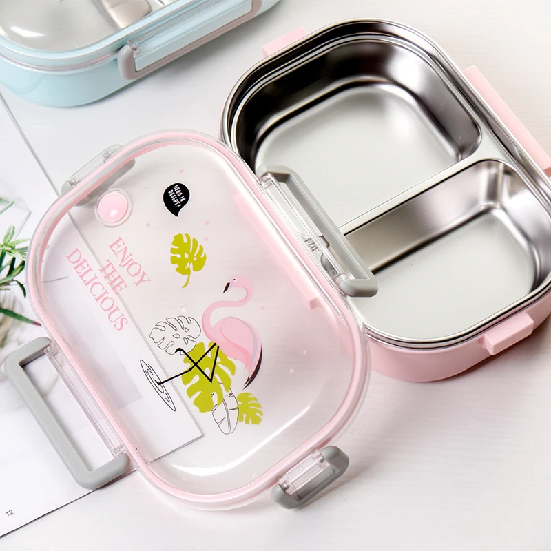 Фламинго завод милый мультфильм дети студента Bento Box из нержавеющей стали Ланчбокс в японском стиле тепловой пластиковый герметичный Ланч-бокс мини