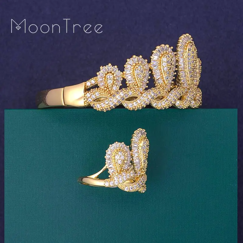 MoonTree роскошная Корона Роскошный Сияющий CZ циркониевый браслет набор колец