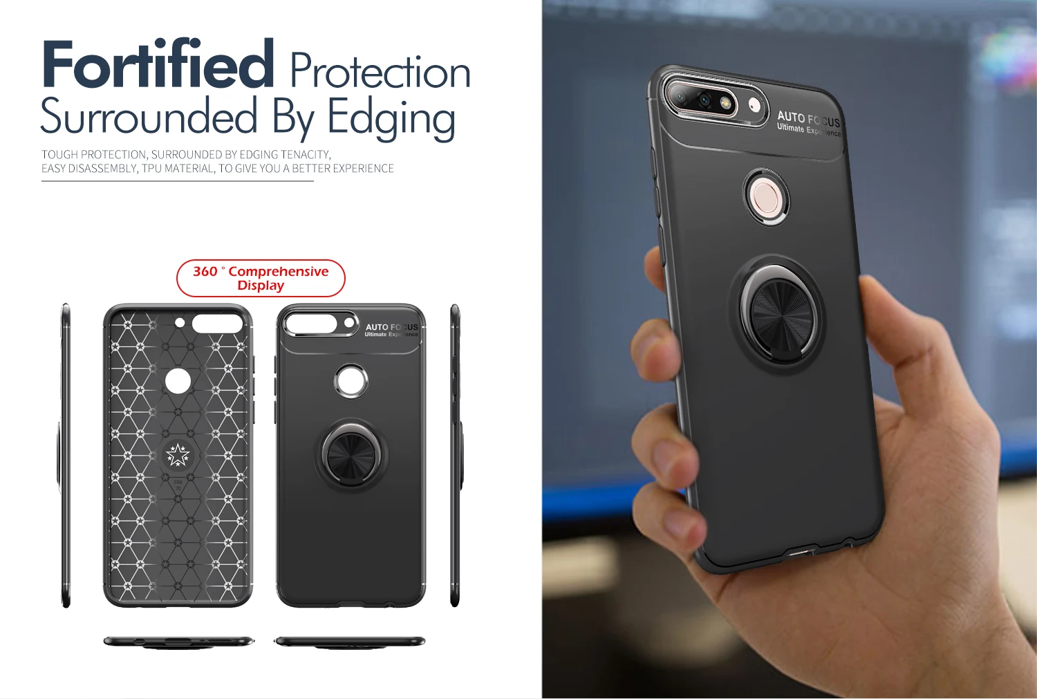 Матовый мягкий силиконовый держатель чехол для huawei Y9 honor 8C 7C Y7 7A Y6 Y5 чехол 360 Вращающийся Магнитный чехол из ТПУ
