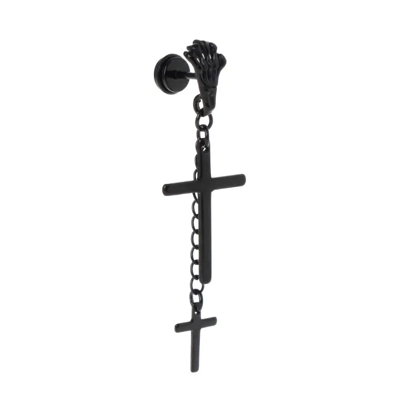 Black 1 Piece 1 шт., новые серьги в стиле панк, модные женские и мужские серьги-гвоздики в виде черепа, подвеска в виде креста, длинные висячие ювелирные изделия, подарки, подвески Brincos - Окраска металла: Black 1 Piece
