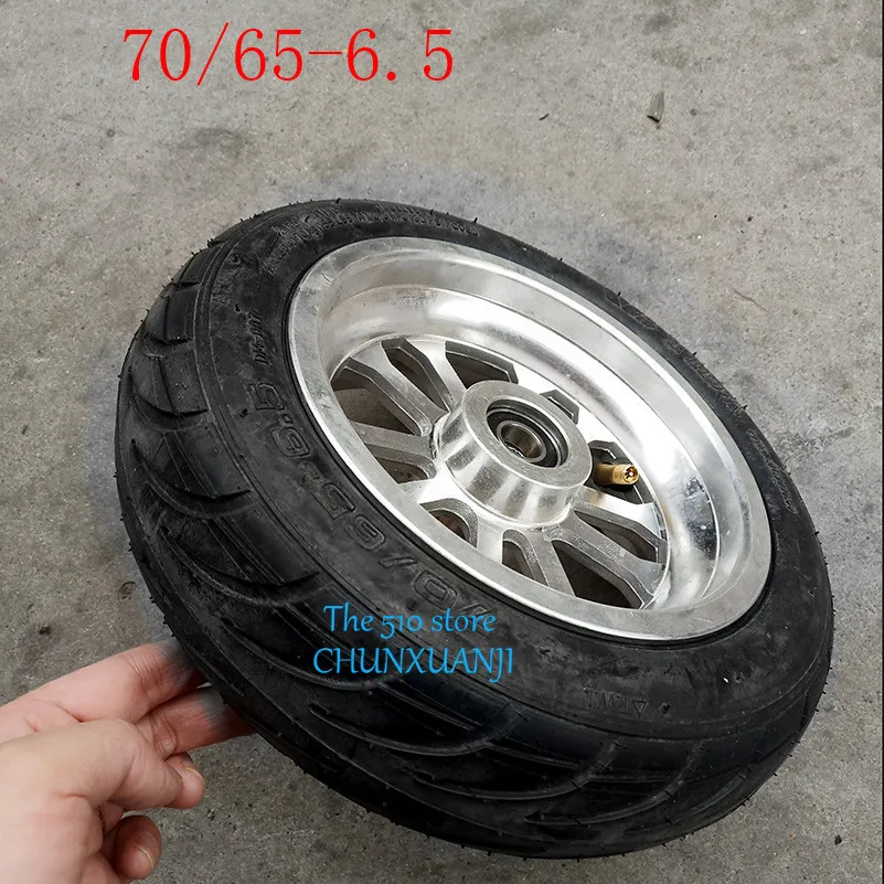 

10 inch Inflatable wheels 70/65-6.5 Tubeless tire Vacuum Tyre with 6.5inch alloy rim fits Electric Scooter front wheel