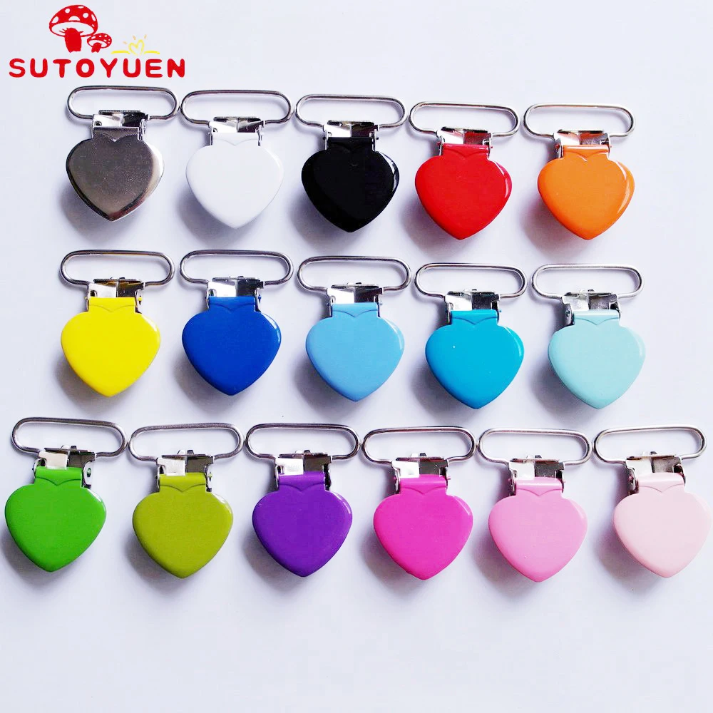 SUTOYUEN 1 ''25 мм Сердце Металлические зажимы для клипсы-подвески для соски эмалевая подвеска зажим пластиковые зубы пустышка держатель игрушки 32 шт