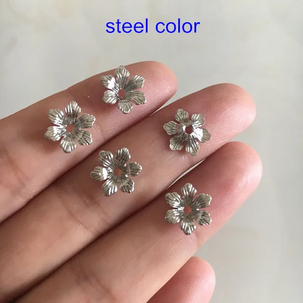 steel color 100 шт 10 мм латунные бусины для цветов, 6 лепестков для изготовления ювелирных изделий и рукоделия, золотой/серебряный/стальной/бронзовый цвет - Цвет: steel color