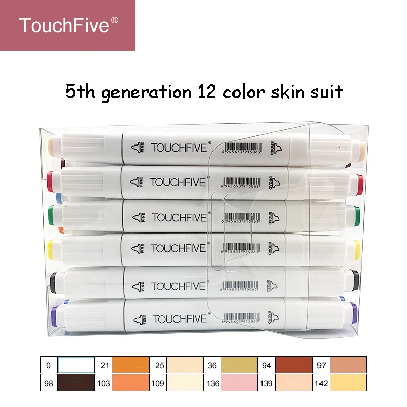 T5 White12 colors TouchFIVE 12/24 цветов эскиз тона кожи Маркер ручка художника двуглавый на спиртовой основе манга художественные маркеры Кисть ручка - Цвет: T5 White12 colors