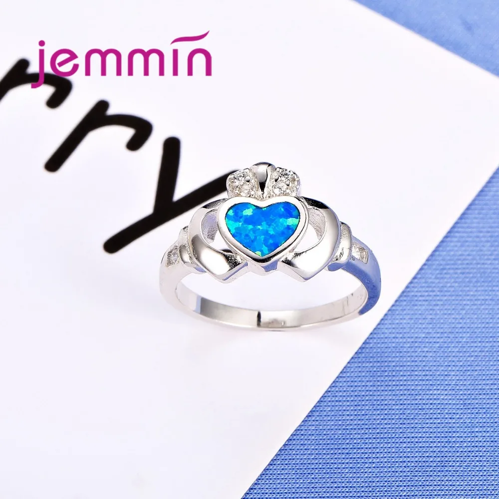 

Heart Shaped Blue Fire Opal Ring Engagement Luxury Party Gift 925 Sterling Silver Wedding Rings For Women