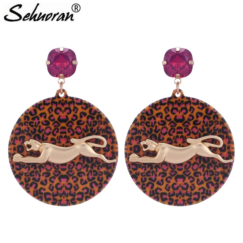 Sehuoran leopard Boho Oorbellen Смола серьги для Для женщин круглый Pendientes Модные украшения
