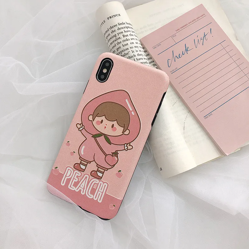 JIBAN Cartoon Peach Girl Phone Case for Apple Iphone XS Max XR X For 6 6s 6plus 7 Plus 8 8plus Back Cover Soft IMD Fundas |