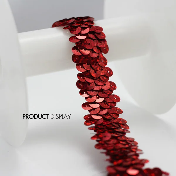 

Elastic Stretch 2 Row Shiny Red Sequin Braideed Bead Applique Lace Tape Ribbon Trim for Costume Sewing Supplies 30yard/T708