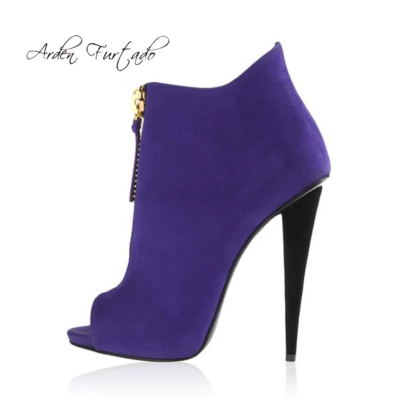 Arden Furtado 2018 autumn peep toe fashion front zipper ankle boots black suede royalblue summer sandals big size 43 44 45 | Обувь