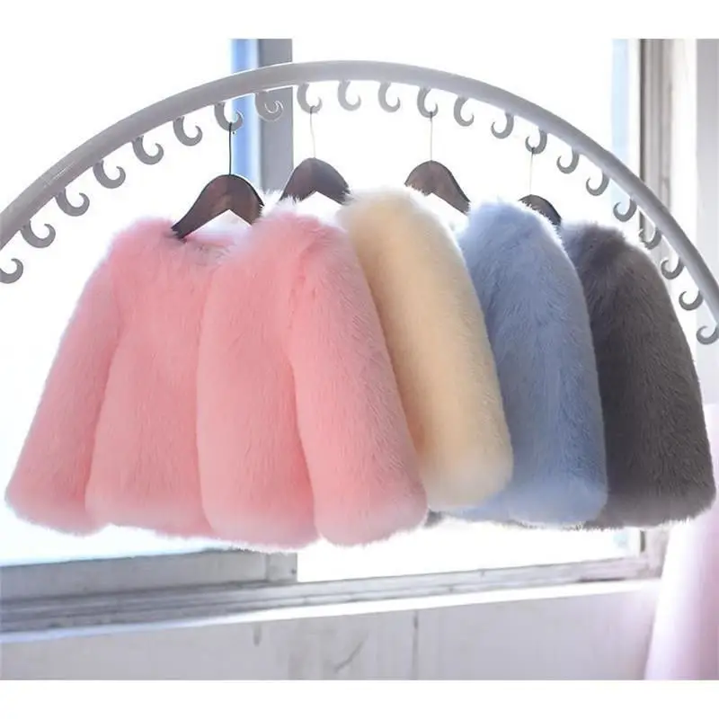 

2019 New Fashion Girls Winter Coat Children Faux Fur Clothing Solid Imitation Parka Baby Jacket Kids Thick Outerwear Clothes W87