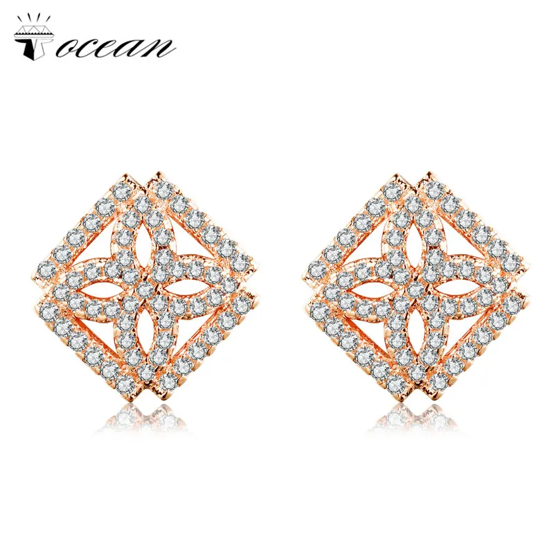Tocean Rose Gold Color Square Cute Flower Jewelry Wedding Stud Earrings for Women AAA Zircon Engagement Accessories Gift EM114 | Украшения
