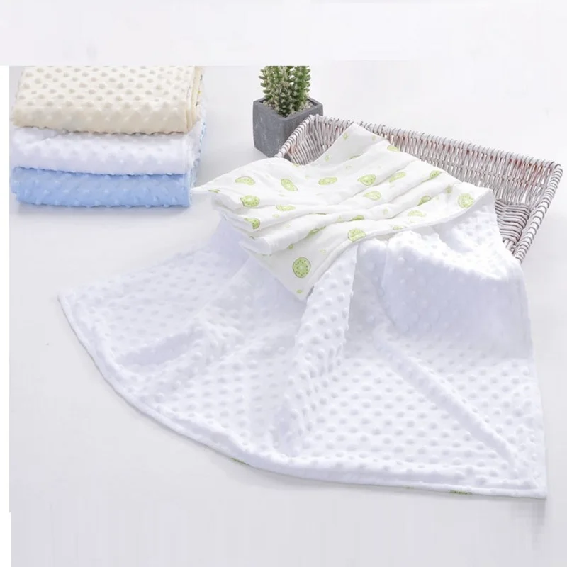 3D dot star 2 layers cotton muslin face+fleece coral minky back soft thermal toddler child baby blanket bedding quilt swaddle | Мать и