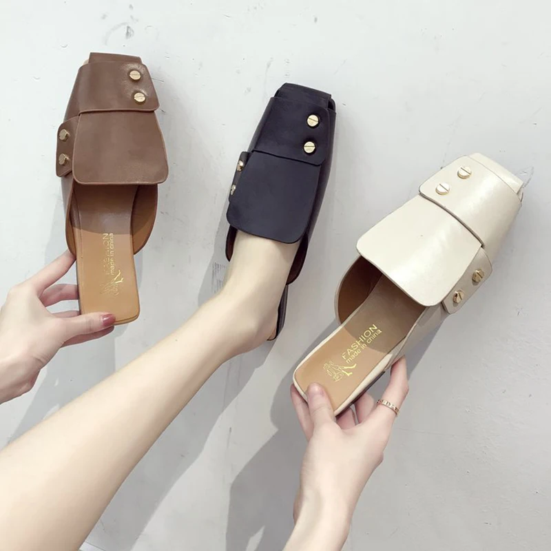 Pantuflas/обувь без задника женская обувь панк-шпильки плетеные тапочки на плоской