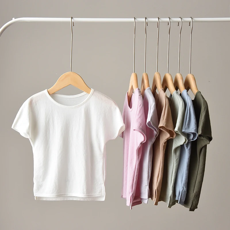 

Летняя детская футболка, однотонные футболки с коротким рукавом для девочек, футболки, топы для мальчиков, Повседневная тонкая детская одеж...