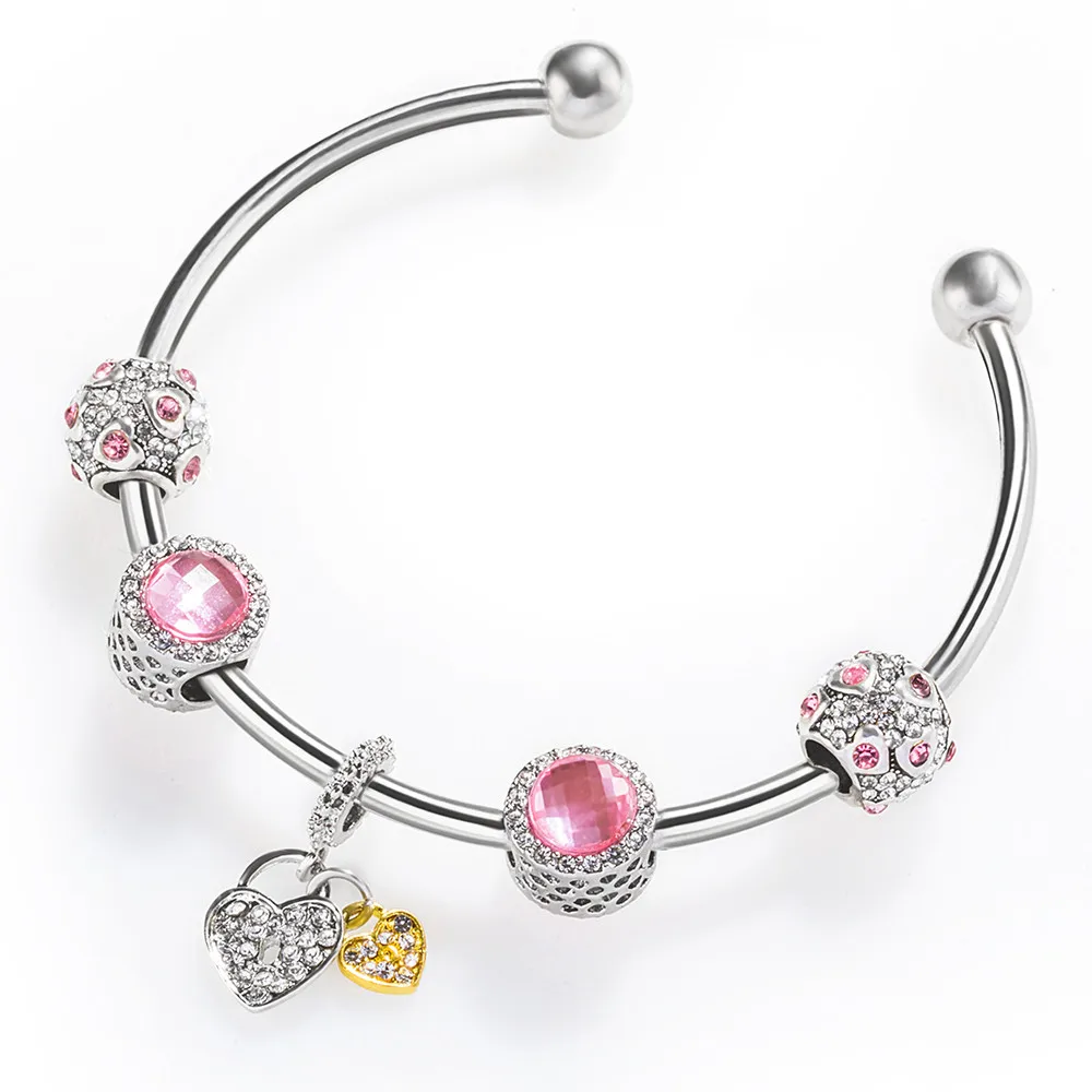 

High Quality 8 Style Charm Bracelet Women Crystal Heart Tree Dragonfly Pendant Bangles Fit Girl DIY Bead Bracelets Jewelry Gifts