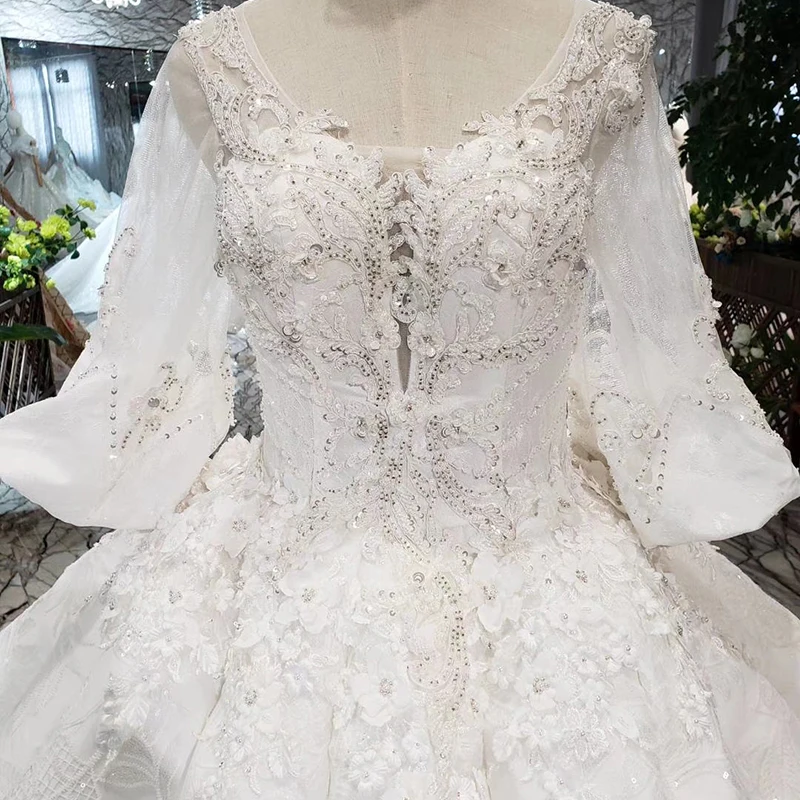 

HTL269 Luxury Arabic Ball Gown Wedding Dresses 2020 With Half Sleeves V-Neck Beading Crystal Sequined