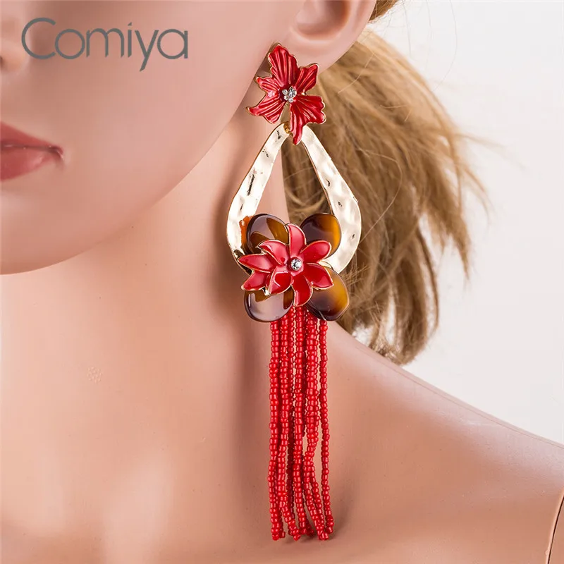 Comiya Drop Earrings Long Beads Pendant Fashion Acrylic Flower Dangle Earring Pendientes Mujer Moda Boucle D'oreille Gifts CC |