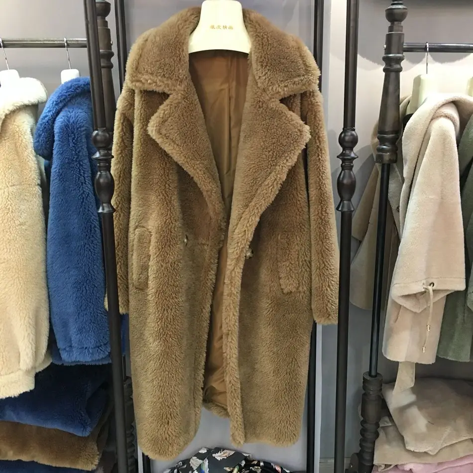 camel Парка с натуральным мехом, Женское пальто из натурального овечьего меха, Длинная зимняя куртка, Женская шерстяная овечья шерсть, стриженый мех, большие размеры, толстая теплая верхняя одежда - Цвет: camel