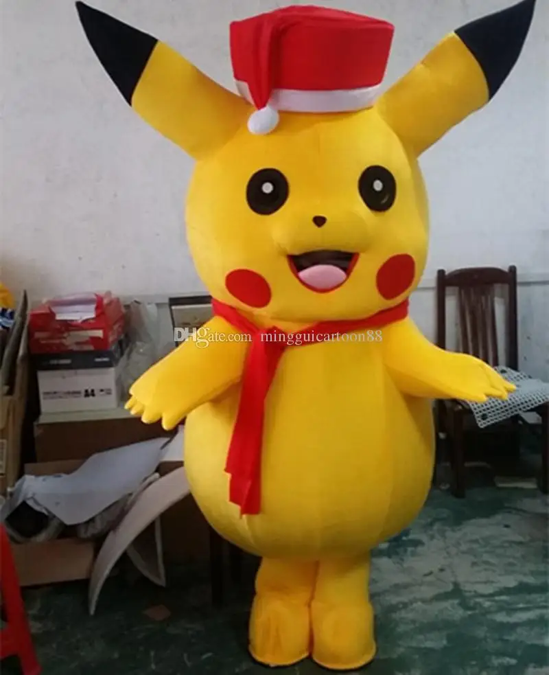 Рождество Пикачу костюм талисмана на партии с hat и шарф Костюм Взрослые Дети