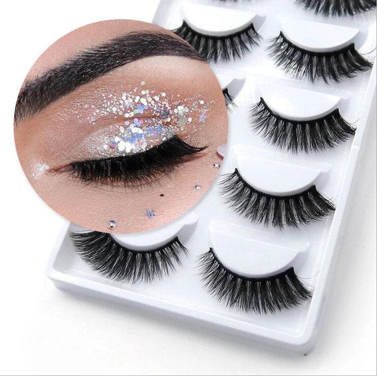 

5 pairs false eyelashes 3D mink lashes natural makeup eyelash extension long cross volume soft fake eye lashes winged faux cils