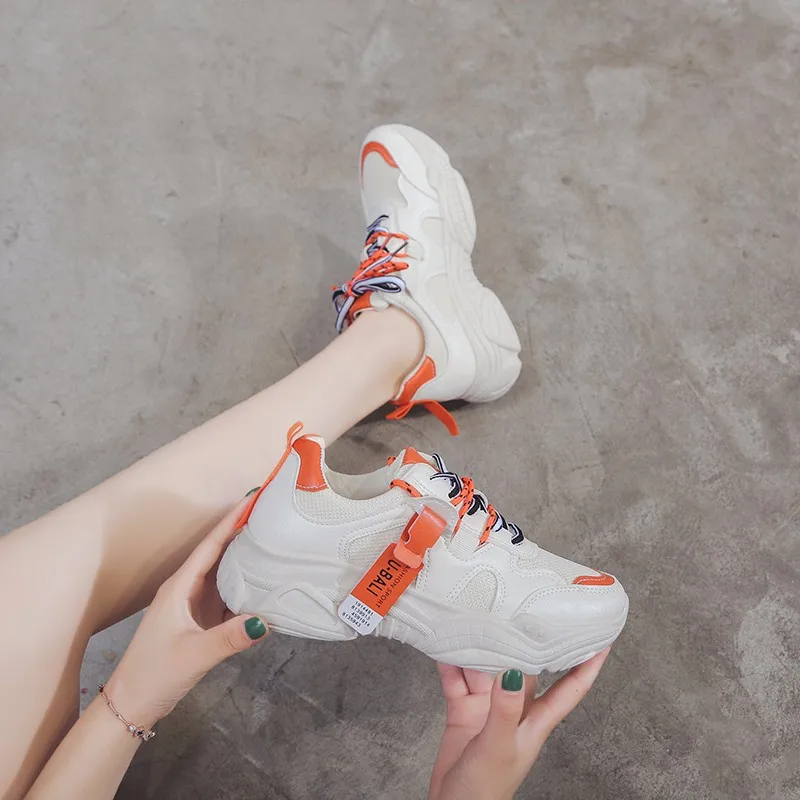 Женские кроссовки на платформе белые для прогулок осень большие размеры 40 2019 |