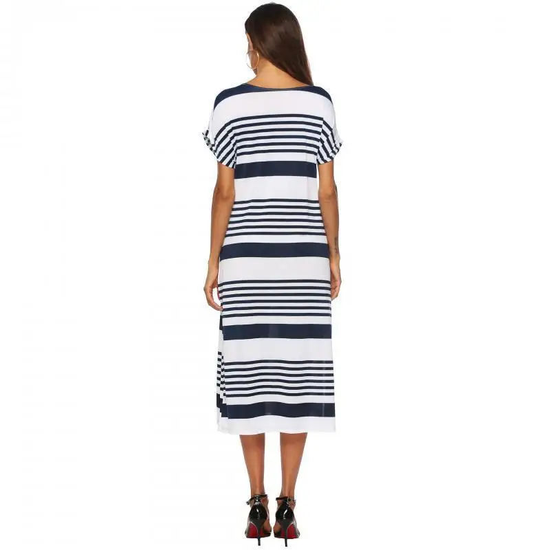 Женское длинное платье в полоску NFIVE с v образным вырезом и коротким рукавом весна