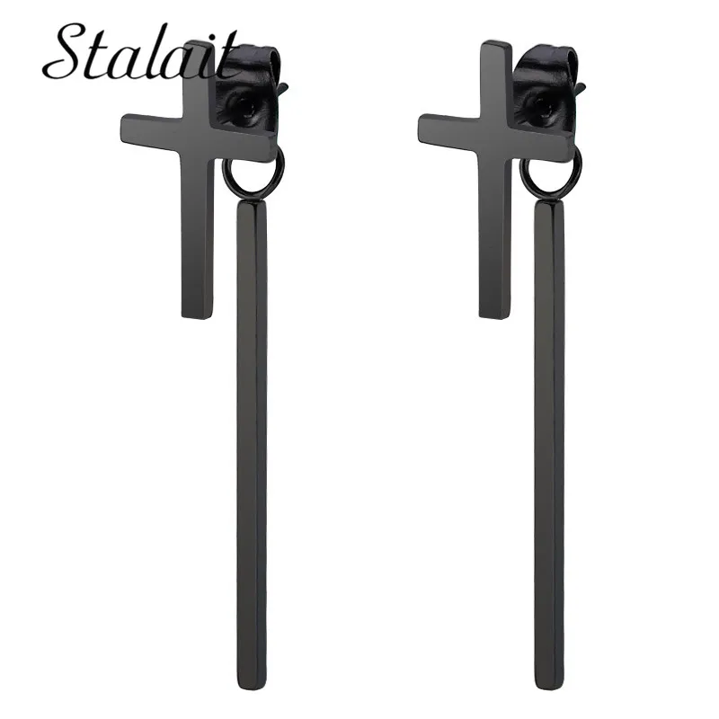 

Punk Cross Strip Earrings Stainless Steel Titanium Steel Small Metal Metal Chain Earrings Black Earrings Women