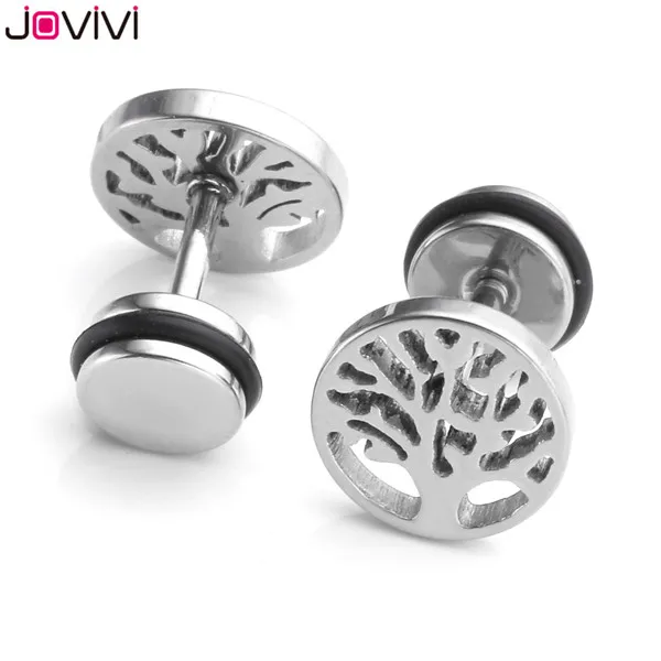 Silver JOVIVI 1,2 мм(16 Калибр) 1-3 пары, серьги-гвоздики из нержавеющей стали «Древо жизни», поддельные серьги-гвоздики для ушей, иллюзионные серьги, пробки для ушей, пирсинг - Окраска металла: Silver