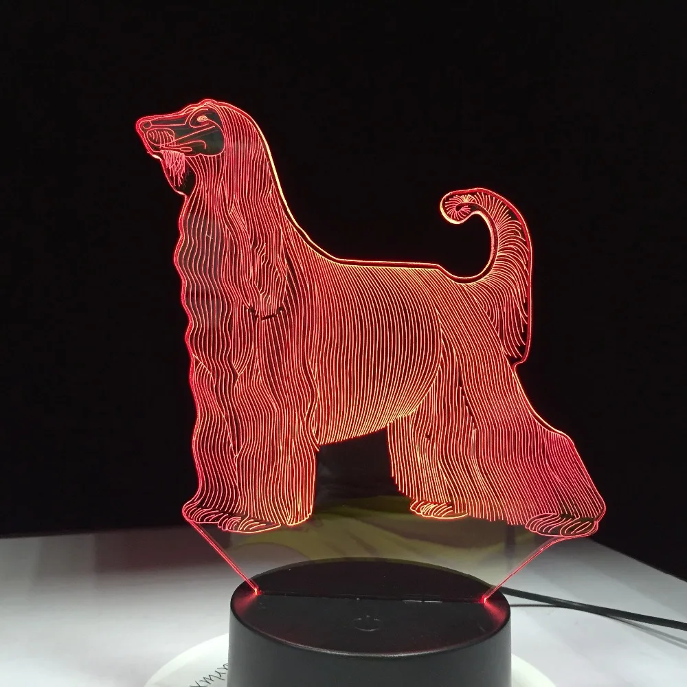Афганская собака самая красивая светодиодсветодиодный 3D лампа 7 цветов USB