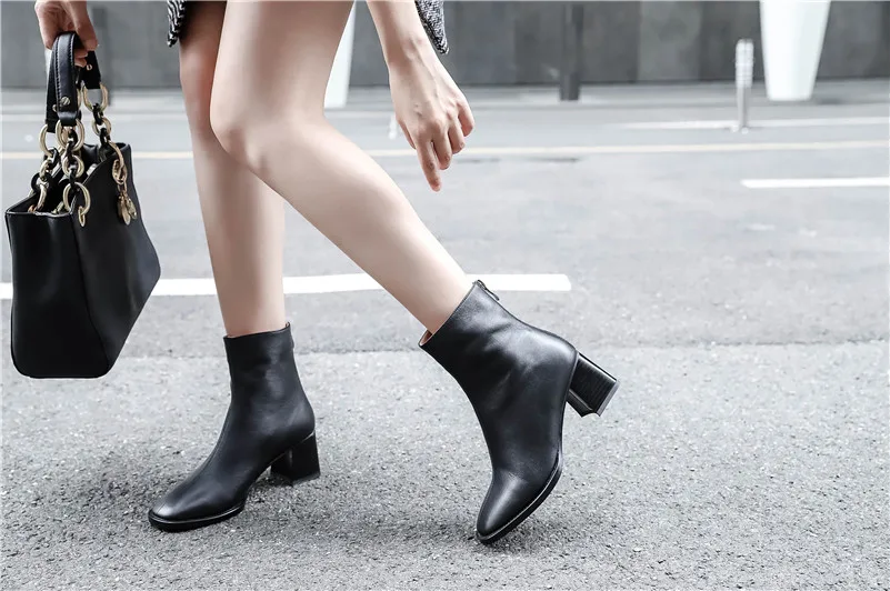 FEDONAS 1Fashion Women Ankle Boots Genuine Leather Autumn Winter Warm High Heels Shoes Round Toe Elegant Office Lady Shoes Woman
