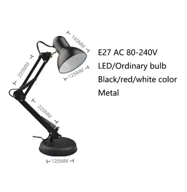 Modern simple adjustable desk lamps E27 LED vintage table for study office reading night light bedroom library living room | Лампы и