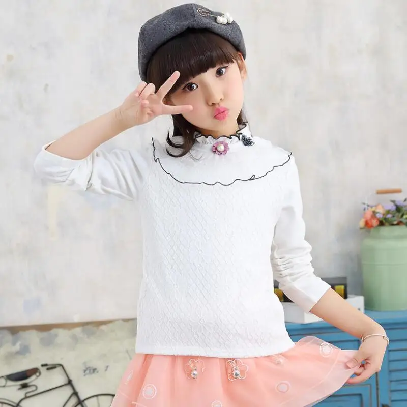 white 1 blouses Г. Блузка для девочек, рубашки школьная форма для девочек-подростков, Одежда Блузки для девочек топы для детей, хлопковая кружевная рубашка с длинными рукавами для детей - Цвет: white 1 blouses