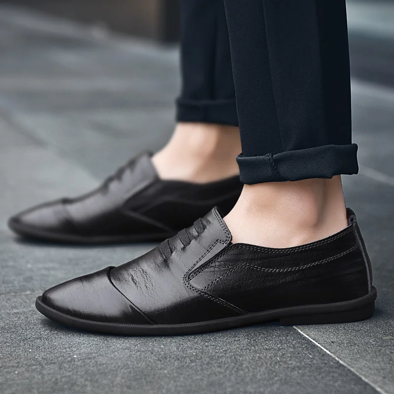 

AKZ Men Casual shoes 2018 New Spring Summer Split leather Oxfords shoes Man loafers soles soft Comfortable Male Brogus shoes
