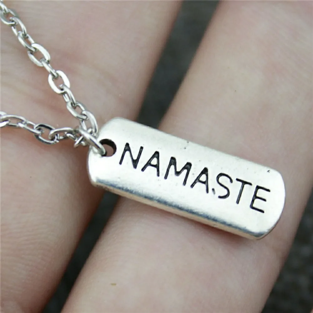 Namaste Tag 2 вида цветов Посеребренная античная бронза цвет 21x8 мм подвеска ожерелье
