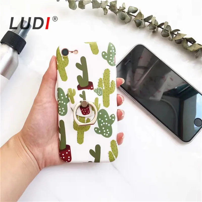Чехол LUDI с изображением кактуса в сетку для iPhone X 8 7 7plus подставкой виде
