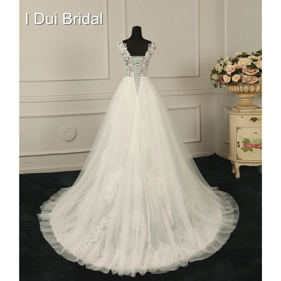 Кружевное свадебное платье с V образным вырезом линейка аппликацией из бисера|lace