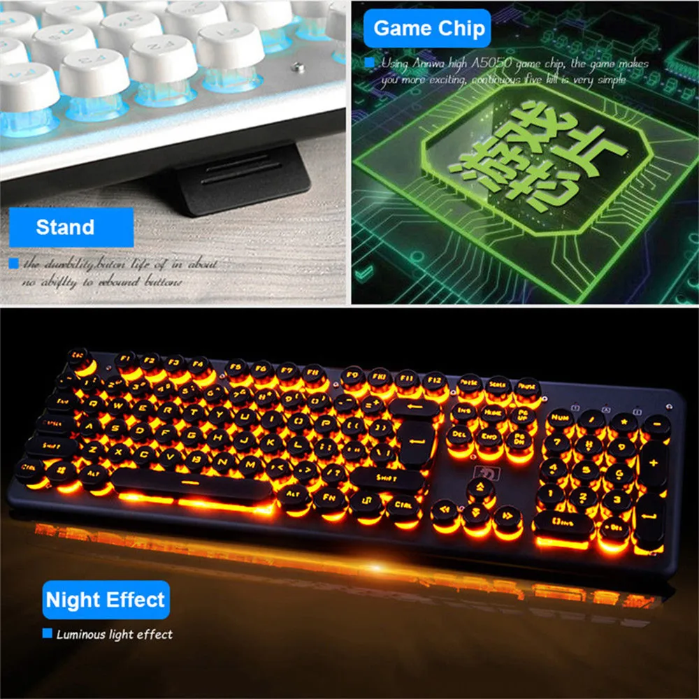 Игровая механическая клавиатура с 104 клавишами RGB подсветкой ретро круглая