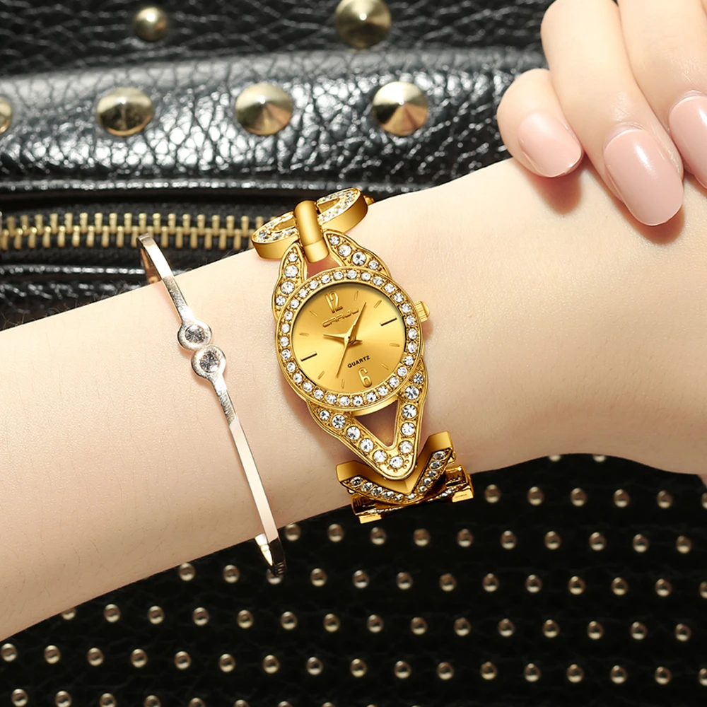 

CRRJU New Gold Watch for Women Quartz Ladies Watches Top Brand Luxury Female girl wrist watch Wife gift Zegarek Damski