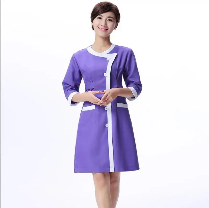 857-2 dark purple Униформа медсестры платье-футляр медицинская одежда платье косметолога красота униформа для салона - Цвет: 857-2 dark purple